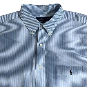 Ralph Lauren Mens XLT Seersucker Blue Striped Short Sleeve Button Down‎ Shirt